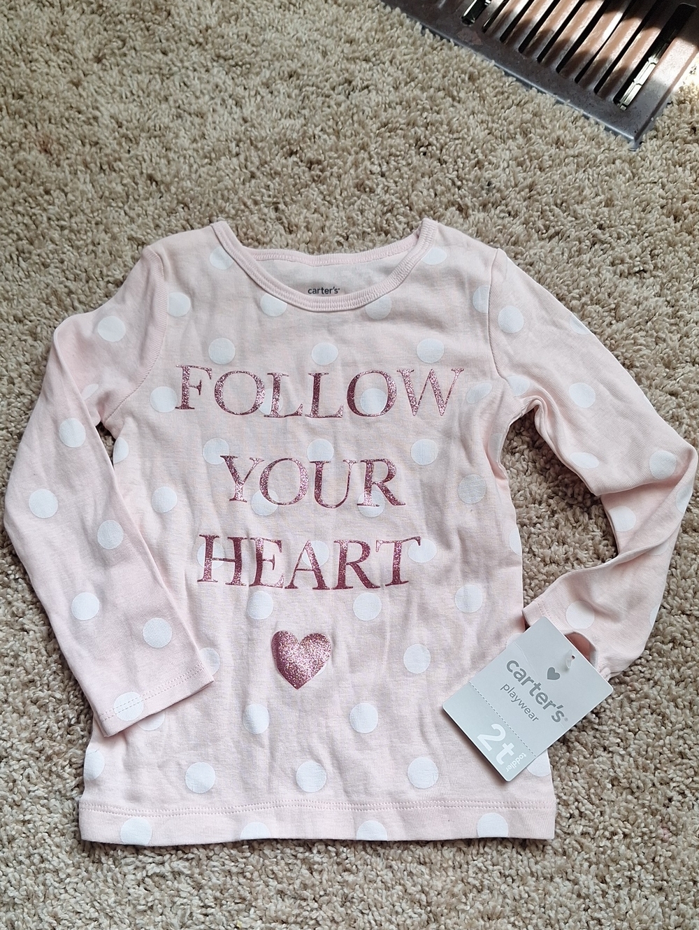 Carter's Light Pink Polka Dot Long Sleeve Tee with Glitter Heart